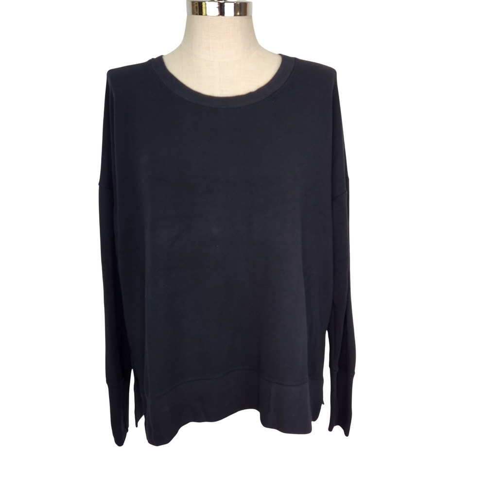 Athleta Coaster Luxe Sweatshirt XL Thumbhole Pullover Black Drop Shoulder